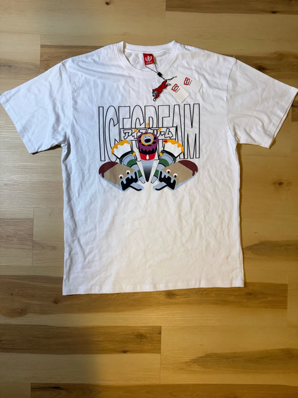 Icecream White Tee with Colorful Cartoon Graphic